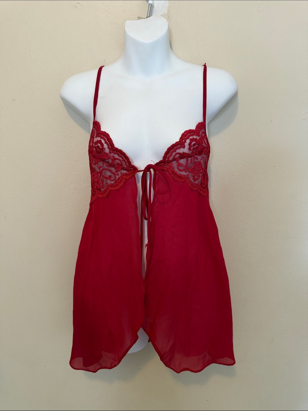 Jaclyn Smith Red Lace-Trim Sheer Babydoll Chemise